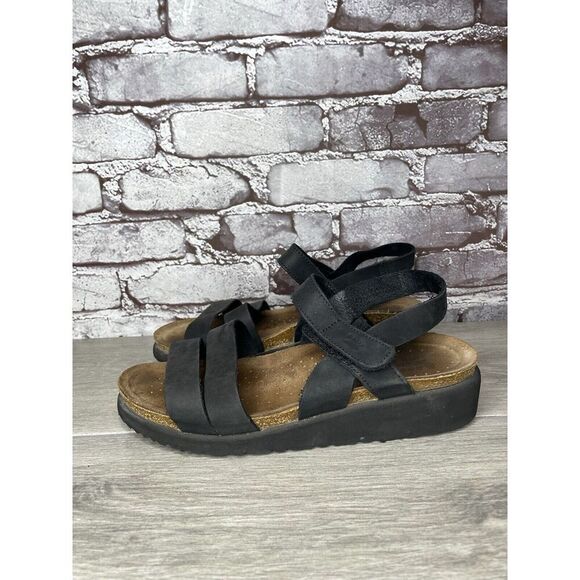 Spring Step Black Leather Strappy Cork Wedge Sandals Women Sz 41EU/10.5M US - Picture 2 of 16